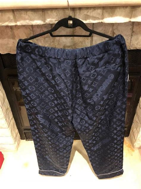 louis vuitton x supreme blue pajama track pants|louis vuitton supreme shoes.